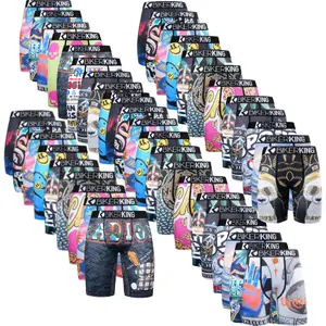 BikerKing Men's Underwear Graffiti Printed Pattern Sports Quick Drying Flat Corner Underwear High Elasticity, Breathable Mesh Middle Waist, Running, Cycling, and Fitness Sizes s-XXXL