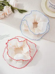 2-piece set of French elegant lace edge contrasting hair rings, Hair Ties, Scrunchies, Hair Accessories, double-layer floral soft fabric with ruffle edge design suitable for women's daily wear, outings, shopping, and gatherings