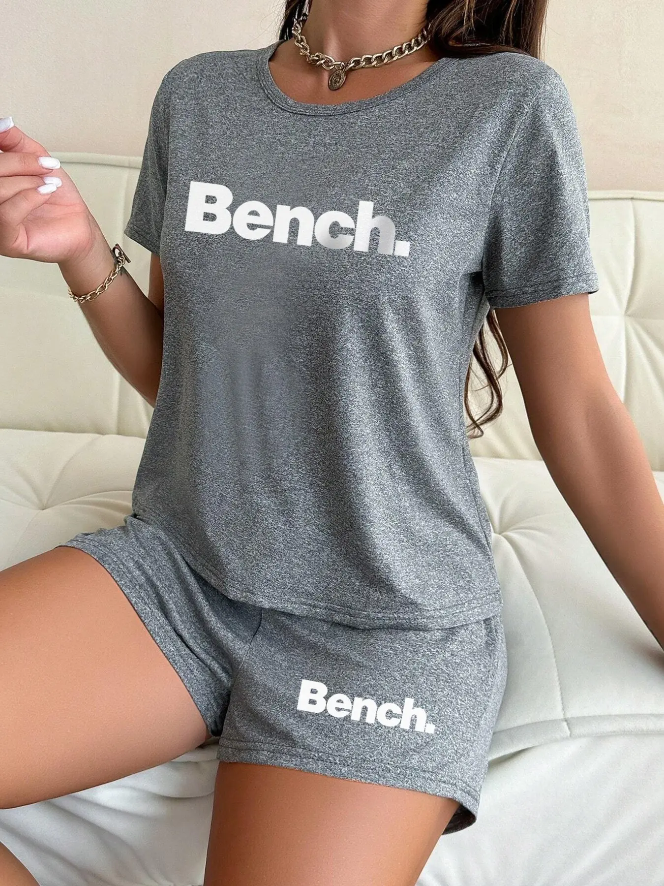 Women's Bench Short Sleeve Shorts Sleepwear Set, Cartoon Pattern, Casual Loose-Fitting Pajamas, Loungewear, All Seasons, Comfortable Nightwear, Pjs