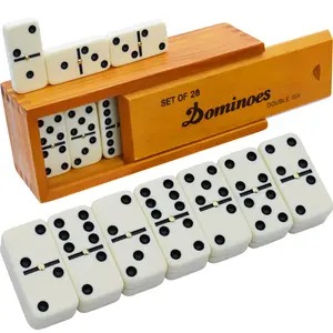 Queensell Double Six Domino Sets with Spin Dot - Set of 28, Includes 28 Dominoes, Wooden Design