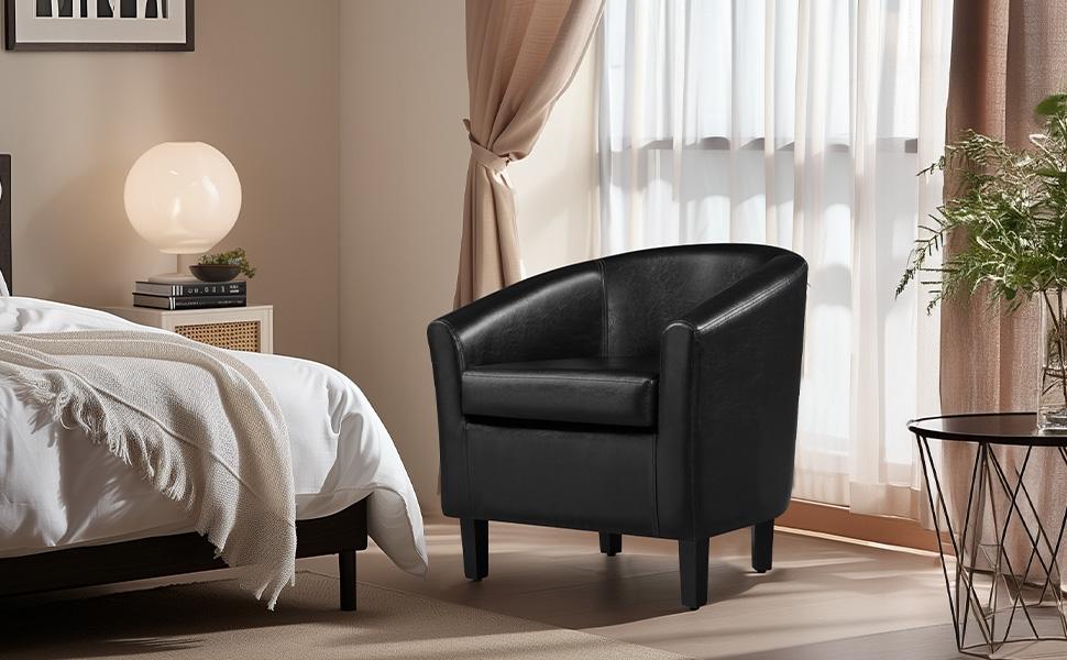 Yaheetech Faux Leather Club Chair Accent Arm Chair Artificial Leather Barrel Chair Contemporary Style for Living Room Bedroom Reception Room