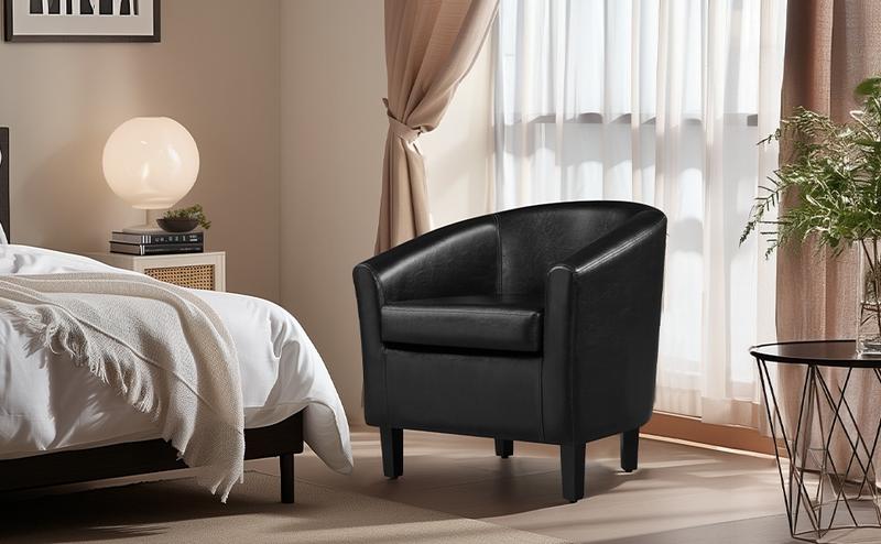 Yaheetech Faux Leather Club Chair Accent Arm Chair Artificial Leather Barrel Chair Contemporary Style for Living Room Bedroom Reception Room