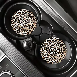 2pcs Leopard Pattern Car Cup Mat - Anti-slip and Durable - Suitable for Men and Women's Automotive Decoration - Applicable for Interior Car Decoration, Dining Tables, and Office Universal Cup Mats, Girly Car Accessories, Car Decorations Interior