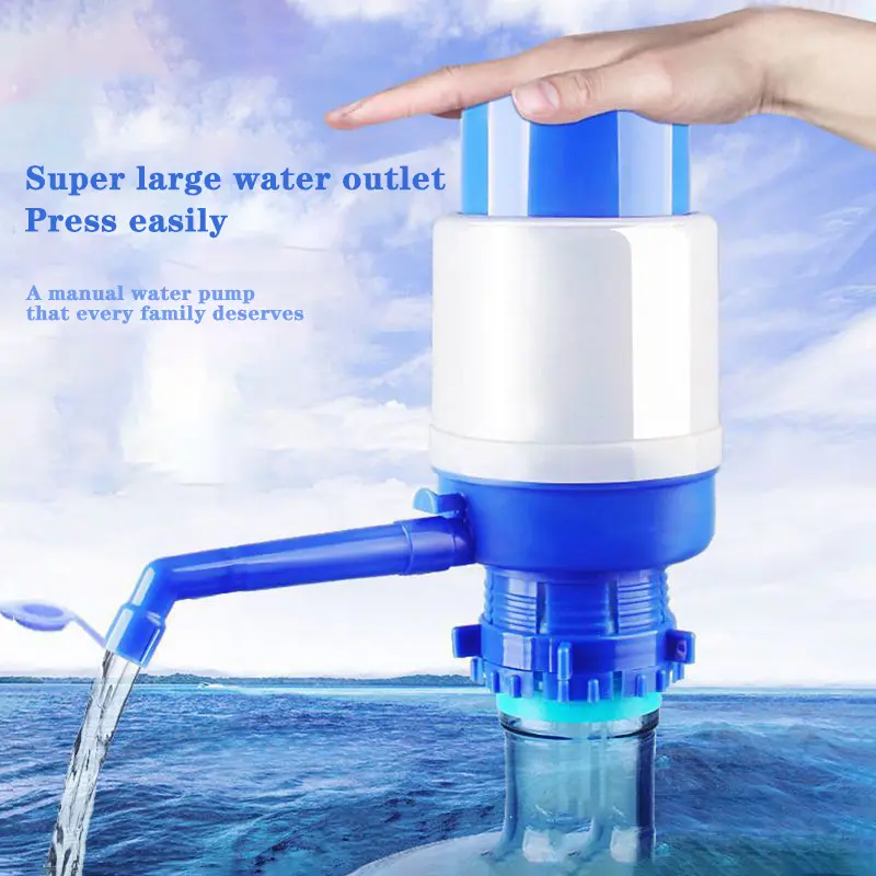 1 set of water bottle water dispenser, Drinking dispenser, blue manual manual pressure water fountain, pressure pump, water pressure pump, food-grade material, PE+PP material, suitable for use in school outdoor office places