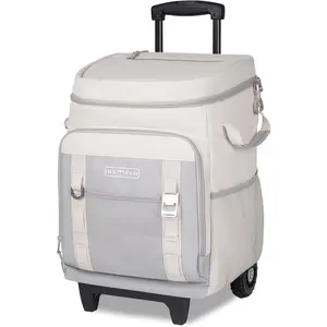 Cooler with Wheels and Handle, 80 Cans/50L Rolling Cooler, Portable Soft Sided Cooler with Wheel, 2-in-1 Collapsible Trolley Cart, Large Coolerbag for Grocery Shopping