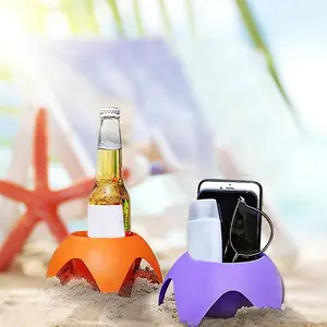 Set of 5 Colorful Plastic Cup Holders, Beach Wine Bottle Stand, Portable Drink Holder, Eco-Friendly Sand Tray, Outdoor Entertainment Tool