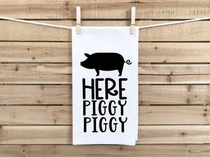 Here Piggy Piggy Flour Sack Towel Funny Pig Kitchen Decor Farmhouse Kitchen Grilling BBQ Birthday Christmas Gift for Men Dad Grandpa Husband