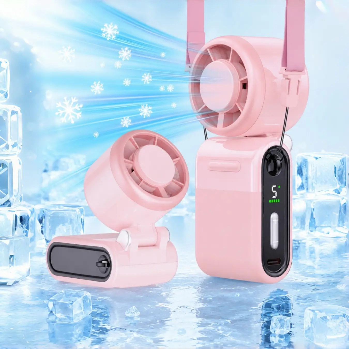 FunSky Portable Handheld Turbo Fan (5-Speed ​​High-Velocity Airflow / USB Rechargeable / Lanyard Included / LED Display) — A 5-in-1 fan designed for handheld, neck-worn, and desktop use; ideal for camping, travel, dorms, and offices.
