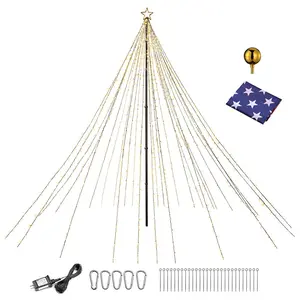 Yescom EZ GO 20ft Telescopic Flag Pole Kit w/ Christmas Tree Light Event Camping