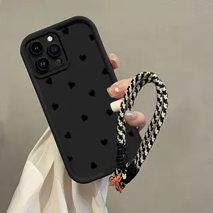 Heart Pattern Phone Case with Lanyard, Handy Durable Shockproof Phone Protective Cover, Phone Accessories Compatible with iPhone 16 15 14 13 12 11 Plus/Pro/Pro Max