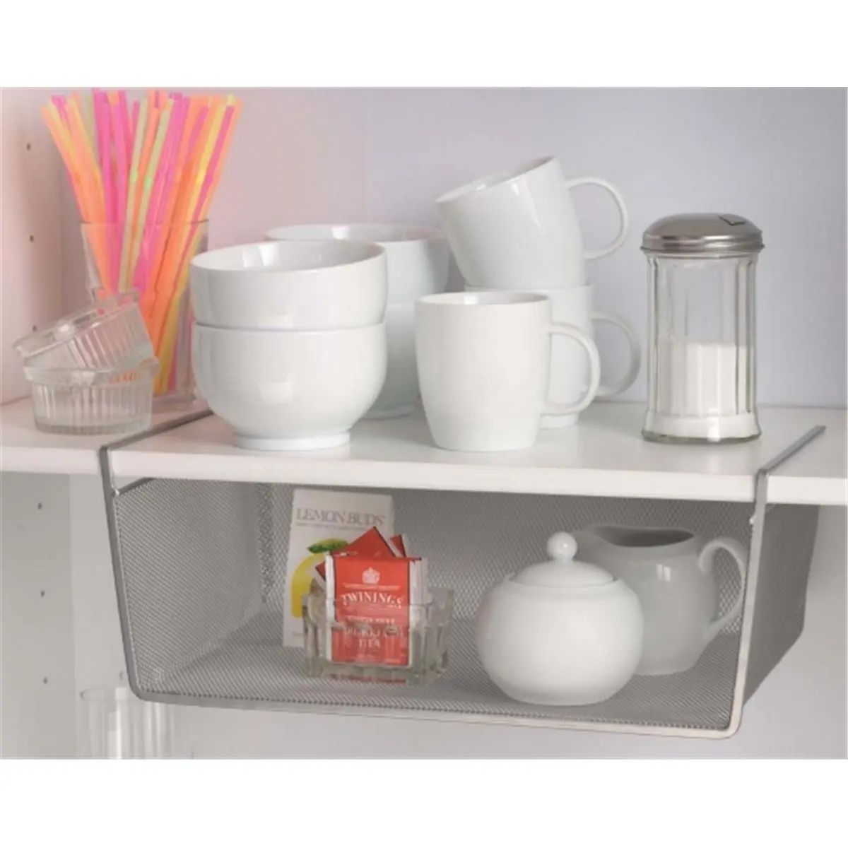 YBM Home 1131 Steel Wire Under Shelf Organizer Basket - Metal Storage for Kitchen, Pantry Fit, 15x10in, 6in Depth