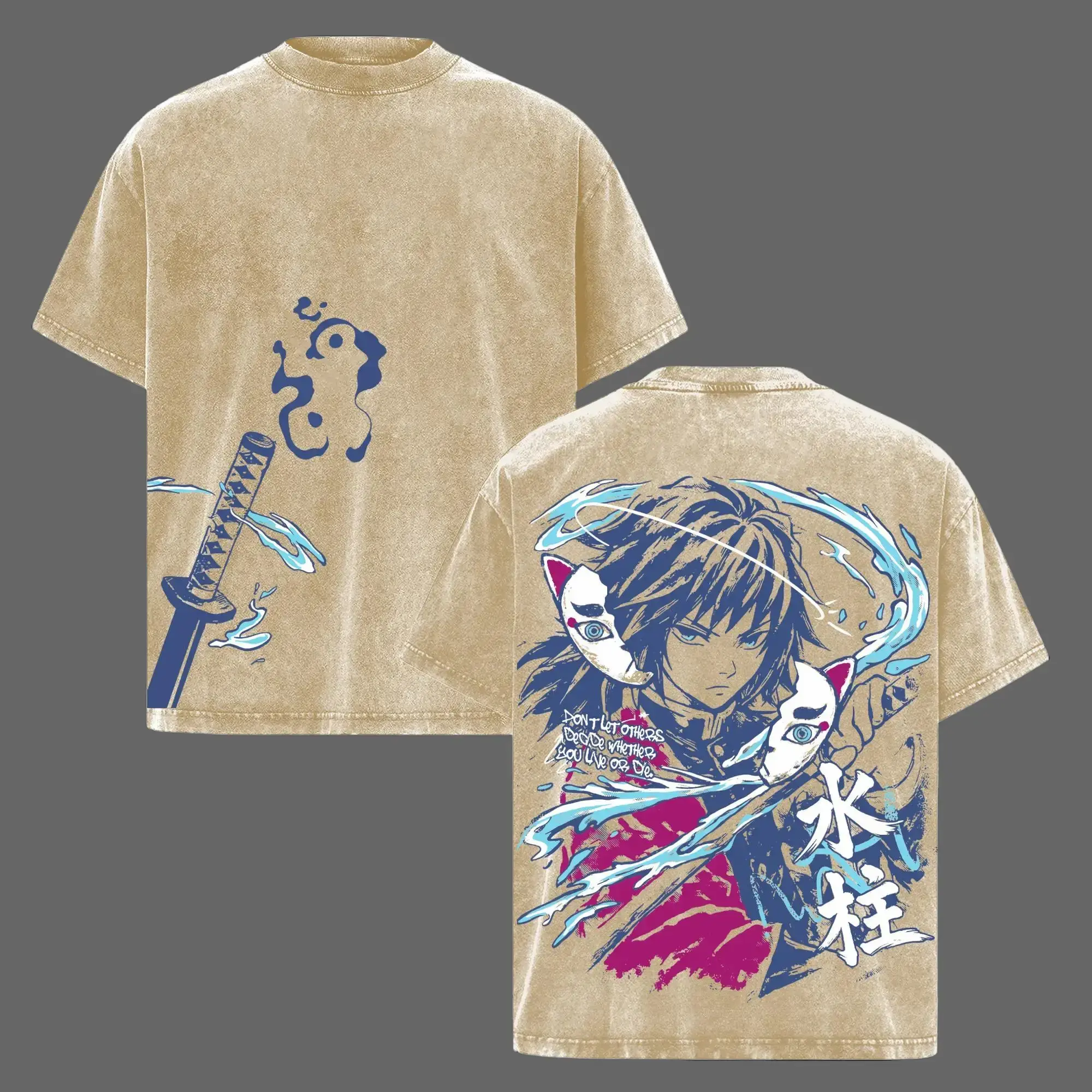 Giyu Tomioka T-Shirt Demon Slayer Infinity Castle Arc Anime Graphic Tee Oversized Acid Washed Soft Cotton Men Shirts Anime Streetwear Casual Menswear Unisex Summer Clothing Gift for Demon Slayer Fans