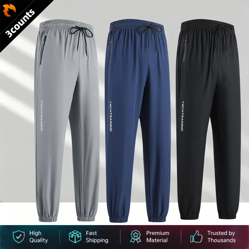 All-season casual athletic jogger pants for men, TECHTRAINING series — quick-drying, breathable, loose fit with tapered cuffs, elastic waistband, drawstring, Polyester Clothes, Men's Clothing summervibes,