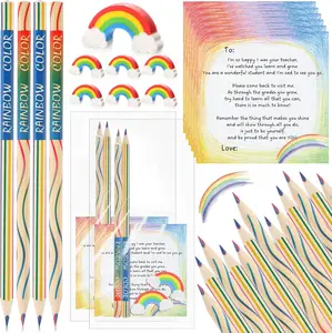 24 Set End of Year Gifts for Students Bulk 48 Rainbow Colored Pencils 24 Rainbow Erasers 24 Graduation Greeting Cards 24 Clear Self Adhesive Bag Stationery Gifts for Kids Kindergarten Classroom