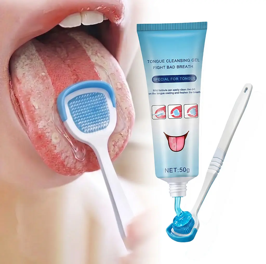 Tongue Cleaning Gel with Brush, Pro Tongue Scraper Kit for Deep Oral Detox, Ultimate Bad Breath Neutralizer & Instant Minty Freshness