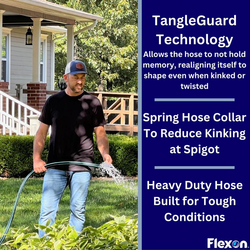 Flexon 5/8" Guardian Heavy Duty Kink Resistant Garden Hoses with TangleGuard Technology – Durable, Flexible, Tangle-Free Watering,  Ideal for Lawn, Garden, and Outdoor Use