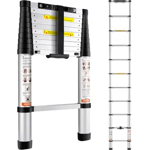 VEVOR Telescoping Ladder, 10.5 FT Aluminum One-button Retraction Collapsible Extension Ladder, 375 LBS Capacity with Non-slip Feet, Portable Multi-purpose Compact Ladder for Home, RV, Loft, ANSI Liste