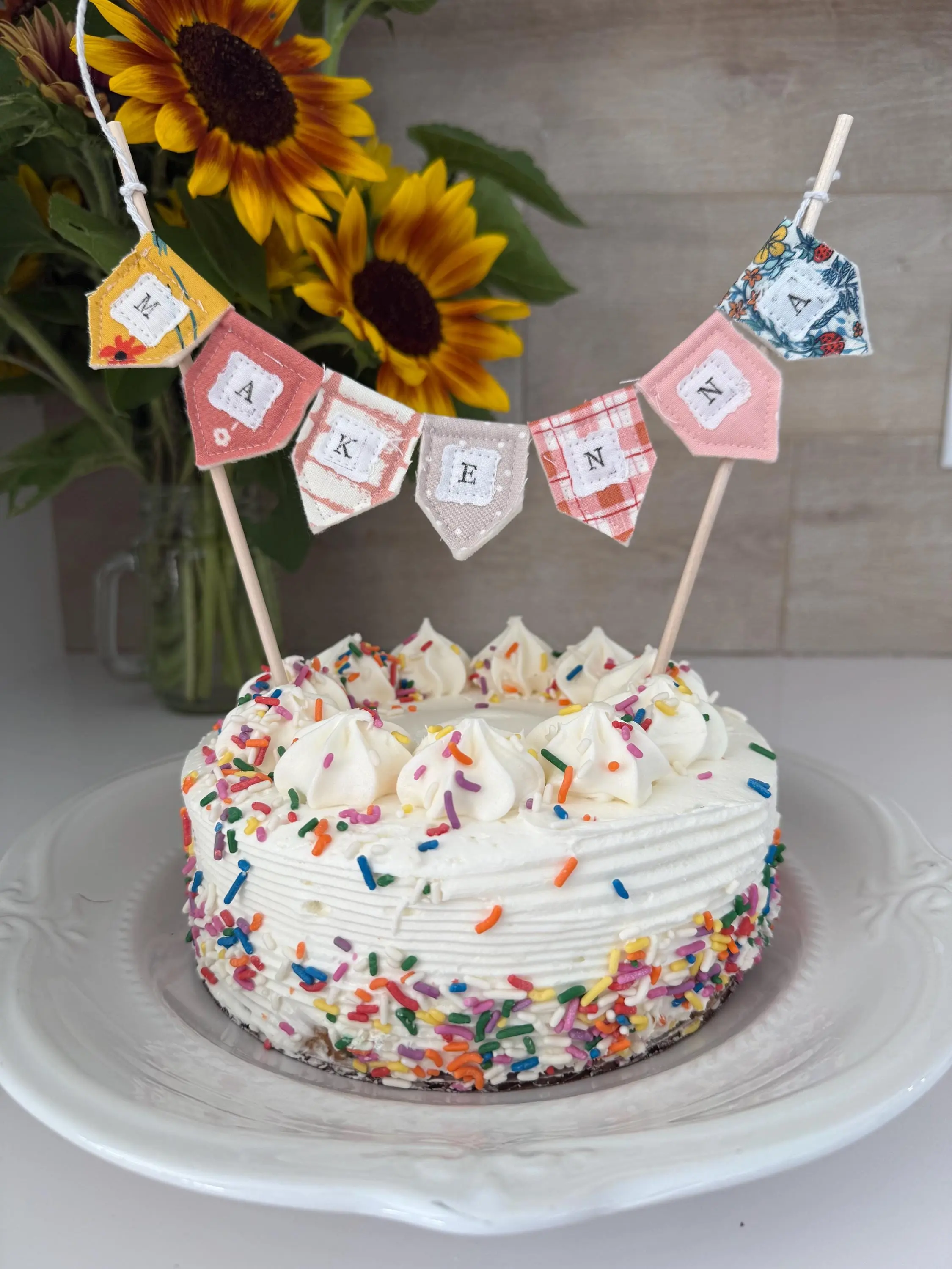 Personalized Floral Cake Topper Bunting: Handmade Birthday Party Decoration