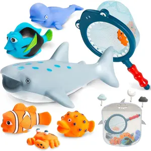 No Hole Mold Free Bath Toys for Toddlers 1-3, Water Toys for 6-12 Months Infants with Bag, Baby Shark Toys for Pool, Bathtub, Beach, Shower, Tub, Kids Boys Girls