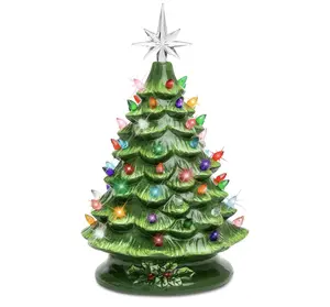 Best Choice Products 15in Ceramic Christmas Tree, Pre-lit Hand-Painted Tabletop Holiday Tree, Star Topper, 64 Lights - Green w/Multicolored Bulbs