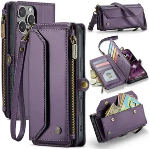 Crossbody Zipper Shoulder Bag Design Phone Case, iPhone17 Pro Max Air 16Pro Max15Pro Max 14 13 12Pro Max1 Set Multi Card Pouch Bag Protective Case with Long Shoulder Strap & Short Hand Strap, Phone Case for iPhone