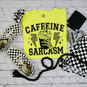 RTS CAFFEINE AND SARCASM SINGLE COLOR BLACK Screen Print transfers size ADULT 10X12 12-O