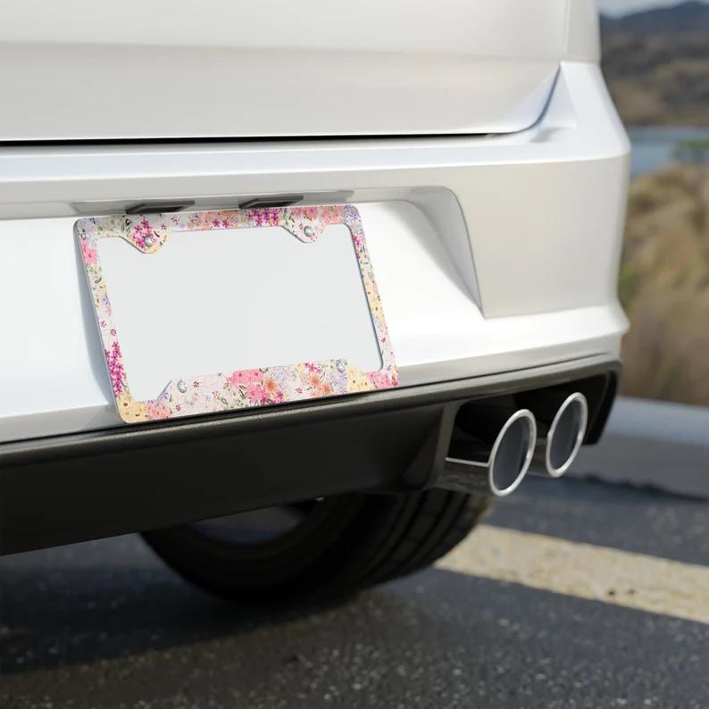 Coquette Colorful Floral Metal License Plate Frame