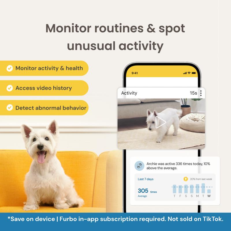 Furbo 360° Dog Camera [Nanny Edition - Unlock with Subscription] Home Security Smart Dog Camera, Barking & Safety Alerts, Pet Camera with Speaker, Smart Home Indoor Puppy Cam w Phone App & Color Night Vision - 3mo Minimum Subscription Required