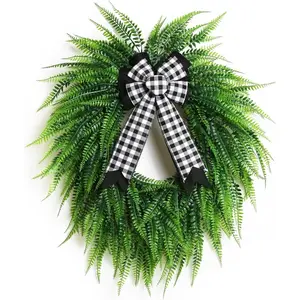Wreaths for Front Door,22" Summer Greenery Fern Leaf for Wreath Home Farmhouse Wall Window