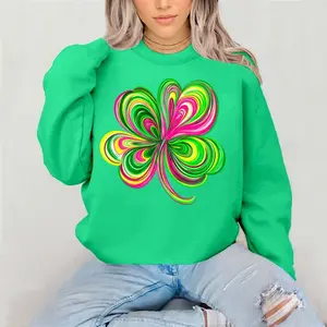 4 Leaf Clover Bright Crewneck Sweatshirt Gildan Everyday Style Super Soft Unisex Fit Streetwear Graphic Top warm Christmas Gift for her Womenswear Casual Printed Long Sleeved