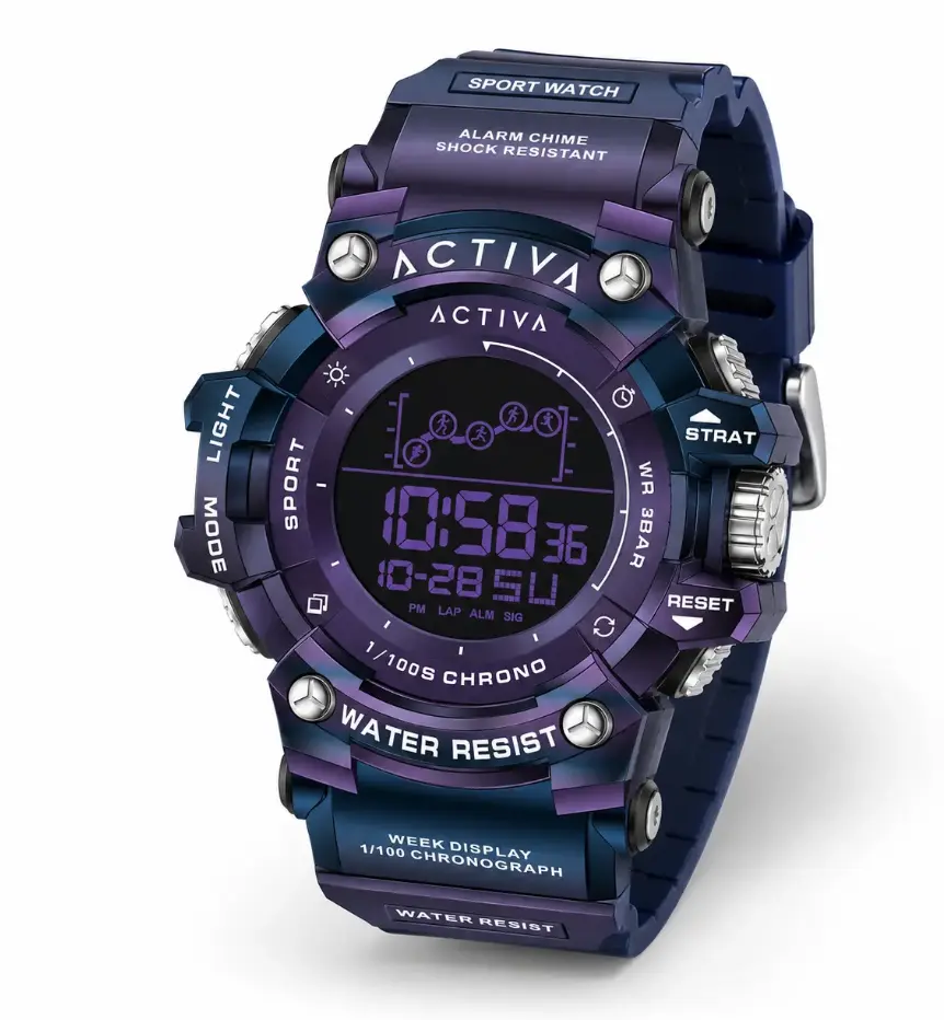 ACW8082-020 - Activa X Invicta Digital Display Unisex Fashion Watch - 50mm, Iridescent Purple, Modern, Everyday Wear, Shock Resistant