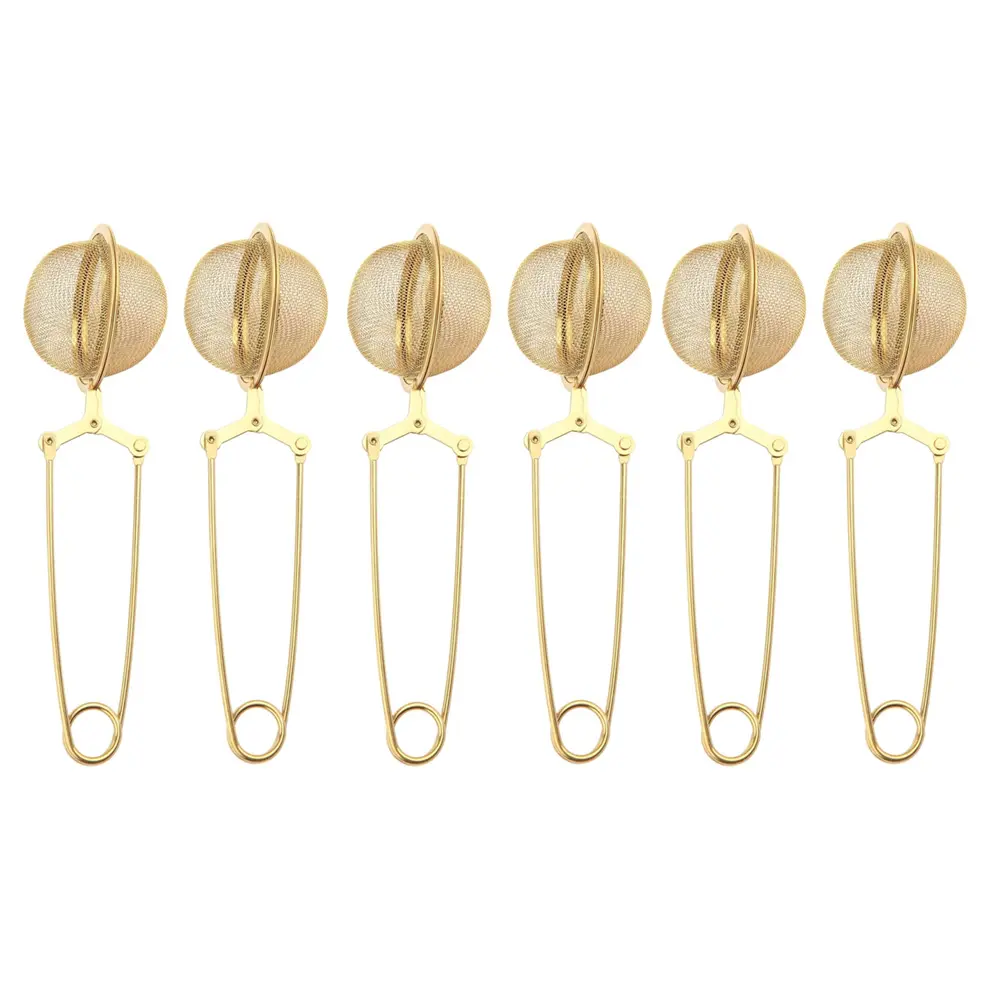 6Pcs Gold Stainless Steel Tea Ball Infuser Set, Snap Fine Mesh Loose Leaf Tea Strainer with Handle, Reusable Metal Herbal Spice Steeper Filter for Home Daily Brewing Kitchen Supplies