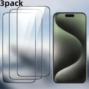 3 Pack iPhone Screen Protector HD Tempered Glass for iPhone 16/15/14/13/12/11 Pro Max Plus Mini Anti-Explosion Scratch-Resistant with Black Borders