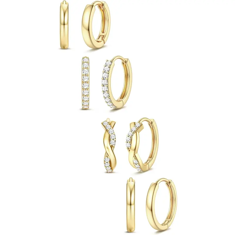 Jstyle Small Gold Hoop Earrings Trendy 14K Gold Plated Huggie Earrings Hypoallergenic Cartilage Earring Cute Dainty Hoops Sets for Women