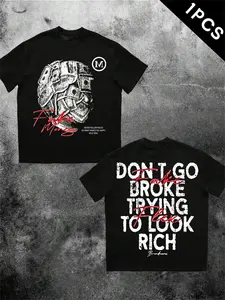 Men's Regular Fit Skull Print Casual Graphic Design Round Neck Tee, Casual Short Sleeve Crew Neck T-shirt for Daily Wear, Fashion Men's Top for All Seasons, Casual Streetwear Looks