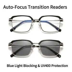 Unisex Non-Prescription Progressive Multifocal Reading Glasses - Intelligent Zoom, No-Line Transition, Photochromic, Anti-Blue Light, UV Protection, Computer/Driving Use, Tech Smart Eyewear, Birthday Gift