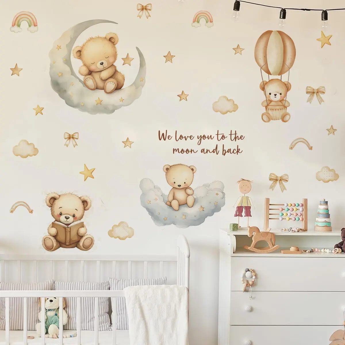 Teddy Bear Cartoon Decorative Wall Sticker, Vinyl Wall Art Stickers Decals for Baby Kids Room, Self Adhesive Waterproof Peel and Stick Nursery Decor, Living Room Home Decoration, Cute Wall Decor