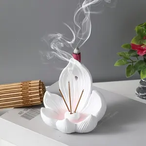 Lotus Shape Incense Cone Burner, Multifunctional Home Decor, Ideal for Yoga and Meditation, Lotus Base Backflow Incense Resin Craft Diffuser