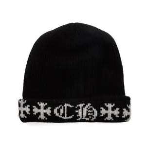 Chrome Hearts Big Daddy Cashmere Beanie - CH Cross Logo, Black White, Male Fashion Hat, Men's Accessory