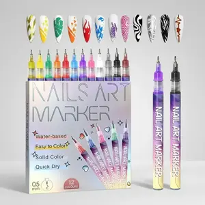 1 Box 12 Color Nail Polish Pens, 3D Manicure Pen Set, Nail Dot Painting Brush, DIY Nail Art Marking Drawing Pen, Nail Design Pen