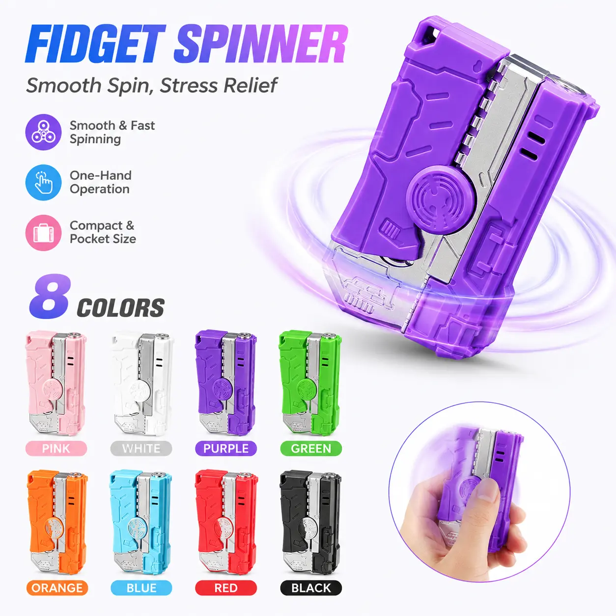 Portable Mechanical Fidget Spinner Toy, Smooth Rotation Stress Relief EDC Gadget with 8 Vibrant Colors for Anxiety Relief