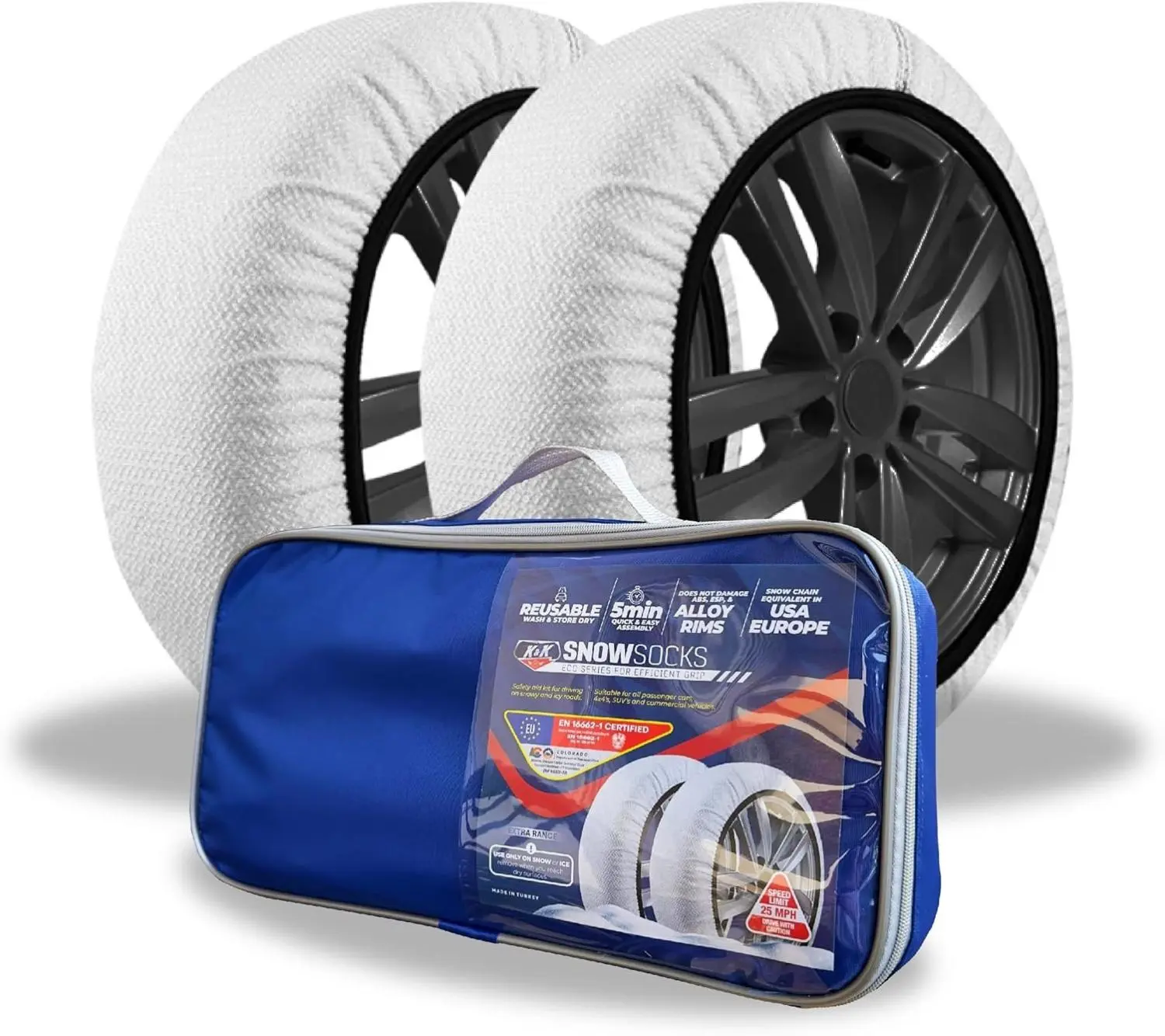 K&K Automotive Snow Socks for Tires - Eco Series for Efficient Grip Alternative for Tire Snow Chain - Snow Traction Device for Passenger Cars Trucks Winter Emergency Accessory (X-Small)