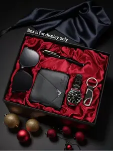 Men's Five-Piece Gift Set: Quartz Watch (Alloy Strap), Wallet, Sunglasses, Keychain, Pen – The Perfect Gift, Perfect Gift Bundle