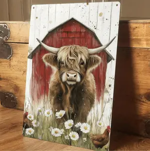 Vintage Boho Metal Wall Art Sign With Cow And Chicken Design For Rustic Farmhouse Decor Indoor Outdoor Use