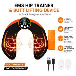 Rechargeable EMS Hip Trainer with Remote, Portable Glute Muscle Stimulator for Men & Women, Home Fitness Massager with Extra Electrode Pads