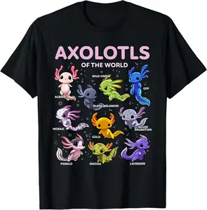 Axolotl Kawaii Axolotls of the World Axolotl Animals Summer Casual Shortsleeve Cotton T-Shirt