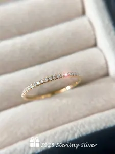 925 Sterling Silver Rhinestone Decorated Engagement Wedding Rings, Fashionable Jewelry for Women, Trendy All-match & Exquisite Jewelry for Birthday Gift