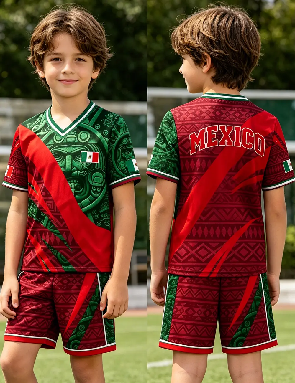 Boys Mexico Style Soccer, Boys Mexican Active Set Short Sleeve Top and Shorts Breathable Kids Sport Outfit Graphic Training Tracksuit for 3-14 Years Old