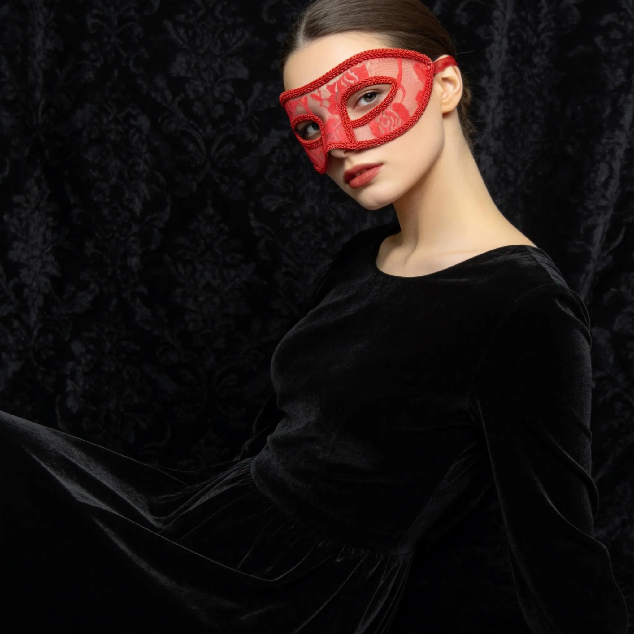 Women's Lace Half-Face Mask Set, Transparent Venice Masquerade Masks, Perfect for Halloween and Party, 2 Pieces