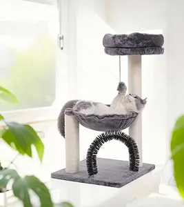 FluffyDream 27.5 INCHES Tower for Indoor Cats, Multi-Level Cat Tree with Scratching Posts Plush Basket & Perch for Play Rest, Cat Activity Tree with Dangling Ball for Kittens/Small Cats